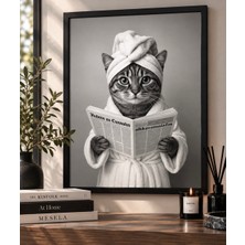 Mesela Morning Cat – Gazete Okuyan Kedi Dekoratif Çerçeveli Duvar Tablosu