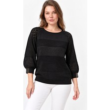 Etki Moda Kadın Simli 4/3 Kapri Kol Triko Bluz
