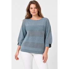 Etki Moda Kadın Simli 4/3 Kapri Kol Triko Bluz