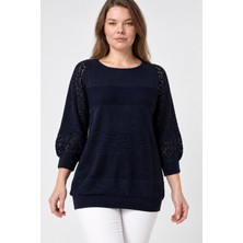 Etki Moda Kadın Simli 4/3 Kapri Kol Triko Bluz