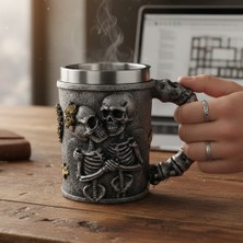 Keyfim Shop Kuru Kafa Tasarımlı 3D Paslanmaz Çelik Kupa Bardak