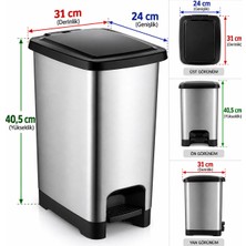 Sarıncı 15 Litre Pedallı Çöp Kovası Plastik Mutfak Banyo Ofis Çöp Kutusu (ORTA BOY )