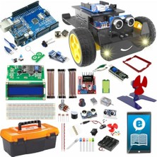 Şanal Arduino ile Uyumlu 2WD Robot Araba ve Süper Ideal Başlangıç Seti - Uno R3-92 Çeşit 317 Parça - Engelden Kaçan Akıllı Robot Yapım Kiti - Stem Kodlama Eğitimi