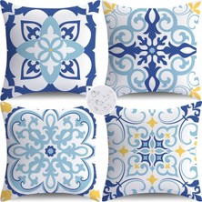 Happy Trend Dış Mekan Yastık Kılıfları 4'lü Set Su Geçirmez Dış Mekan Dekoratif Kırlent Kılıfları Boho Kanepe Kanepe Minder Kılıfları Veranda Mobilyası Bahçe Için (45 x 45 Cm)