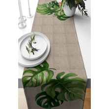Happy Trend Yaprak Desenli Leke Tutmaz Kumaş Salon Mutfak Masa Değişik Ranır Modelleri Runner, Kahverengi-Yeşil 40 x 140