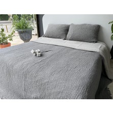 Happy Trend BATTANIYE%100 Pamuk, 4 Katlı Yatak Örtüsü, Yumuşak Türk Pamuğu Muslin Yatak Örtüsü, Ters Çevrilebilir Örtü, Antrasit (King Boy 95X102-230X260CM)