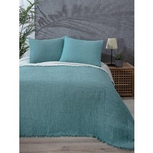 Happy Trend Pamuk Muslin Battaniye, 4 Katlı Yatak Örtüsü, Yumuşak Türk Pamuğu Muslin Yatak Örtüsü, Ters Çevrilebilir Örtü, Turkuaz (Çift Kişilik Boyut 63X90-160X230 Cm)