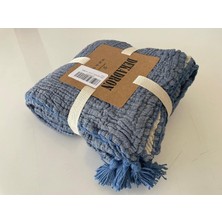 Happy Trend Pamuk Muslin Battaniye, 4 Katlı Yatak Örtüsü, Yumuşak Türk Pamuğu Muslin Yatak Örtüsü, Ters Çevrilebilir Örtü, Indigo Mavisi (Örtü 47X71-120X180 Cm)