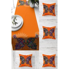 Happy Trend Turuncu Kelebekli Renkli Mandalalı Masa Değişik Ranır Modelleri Dekoratif 4'lü Kırlent Kılıfı Seti, Turuncu 45 x 45
