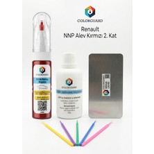 COLORGUARD Renault NNP Alev Kırmızı 2. Kat İğneli ve Fırçalı 2 si 1 Arada Rötuş Boyası Yüzey Temizleme Solüsyonu Profesyonel ve Çapaksız Rötuş Çeliği 5'li Uygulama Çubuğu Seti