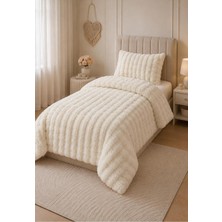 Happy Trend Tek Kişilik Peluş Yatak Örtüsü 160X220CM - Wellsoft Yumuşak Dokulu Dekoratif Ekru Nevresim Takımı