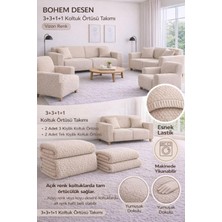 Happy Trend Desen Krem Lastikli Koltuk Örtüsü 3+3+1+1 Takımı Esnek Lastikli Koltuk Örtüsü Koltuk Kılıfı Vizon 180 x 230