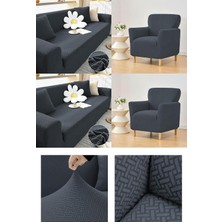 Happy Trend Desen Streç Lastikli Koltuk Örtüsü Takımı 3 3 1 1 Esnek Kanepe Çekyat Kılıfı Antrasit 180 x 230