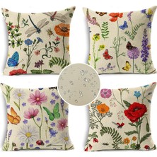 Happy Trend Mekan Yastıkları Su Geçirmez Ilkbahar Yaz Yastık Kılıfları 45,7 x 45,7 cm 4'lü Set Çiçekli Çiftlik Evi Kırlent Yastıkları Dekoratif Yastık Kılıfları Dış Mekan Kanepe Kanepe Veranda