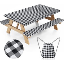Happy Trend Masa Örtüsü, Tezgah Örtüleri ve Çantaları, Kamp Temelleri Elastik Kenarları ile Kamp Masa Örtüsü, Gömme Dikdörtgen Masa ve Koltuklar, 172X70 cm 3 Parça Set (Siyah)