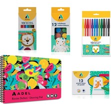 Şanal 4’lü Boyama Seti + Resim Defteri 25X35, 12 Renk, Keçeli Kalem, Kuru,pastel ve Sulu Boya, Fırça Dahil