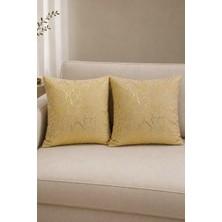 Happy Trend Kumaş Altın Varak Desenli Dekoratif 4'lü Kırlent Yastık Kılıfı Seti - 42 x 42 cm (2, Sarı 2'li)