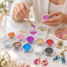 Şanal Epoksi Reçine Sim & Glitter Seti, Mum Simi, Beton Hobi Kendin Yap (9lu Set)