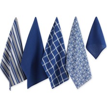 Happy Trend Karışık Dokuma Mutfak Seti, Bulaşık Havlusu, 18X28, Bulaşık Bezi, 13X13, Deniz Mavisi, 5 Parça