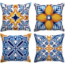 Happy Trend Talavera Kırlent Kılıfları Dış Mekan Su Geçirmez Yastık Ispanyol Egzotik Etnik Dış Mekan 18X18 4'lü Set Yastık Kılıfı Ispanyol Egzotik Geometri Minder Kılıfı Bahçe Veranda Çadırı Kanepe Kanepe