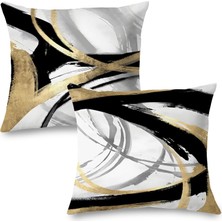 Happy Trend Beyaz ve Altın Yastık Kılıfları, Soyut Siyah ve Altın Kırlentler 18X18 2'li Set, Modern Boho Ev Dekoru, Siyah ve Altın Yastıklar Kanepe Oturma Odası Yatak Odası Için Dekoratif Kırlent