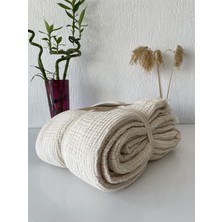Happy Trend Battaniye %100 Pamuk, 4 Katlı Yatak Örtüsü, Yumuşak Türk Pamuğu Muslin Yatak Örtüsü, Ters Çevrilebilir Örtü, Fildişi (Çift Kişilik Boyut 63X90 - 160X230CM)