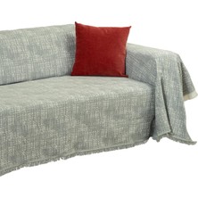Happy Trend Pamuklu Püsküllü Koltuk Örtüsü 180X300 Large Çift Taraflı Terletmez Kaymaz, Haki