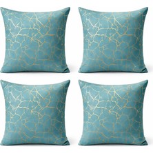Happy Trend Kumaş Altın Varak Desenli Dekoratif 4'lü Kırlent Yastık Kılıfı Seti - 42 x 42 cm (2, Yeşil 4'lü)