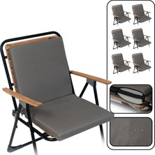 Happy Trend 6'lı Arkalıklı Sandalye Minderi Su Yağ Itici Sırtlıklı Fermuarlı Bağcıklı Yıkanabilir Balkon Bahçe 40X40 Antrasit
