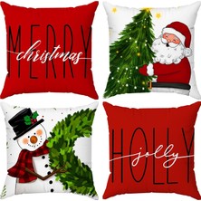 Happy Trend Kırmızı Noel Yastık Kılıfları 18X18 4'lü Set Noel Süslemeleri Kış Tatil Dekoru Ev Kanepe Için Kırlent Kılıfı
