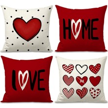 Happy Trend Sevgililer Günü Yastık Kılıfları 45,72 x 45,72 cm Sevgililer Günü Dekoru Için 4'lü Set Kırmızı Siyah Noktalar Aşk Kalp Sevgililer Atma Yastıklar Dekoratif Yastık Kılıfları Sevgililer Günü