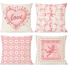 Happy Trend Sevgililer Yastık Kılıfları 45 x 45 cm 4'lü Set Fırfırlı Kalp Aşk Damgası Aşk Tanrısı Gül Pembe Sevgililer Günü Süslemeleri Açık Bufalo Ekose Dekoratif Kırlent Kılıfları Kanepe Ev Dekoru