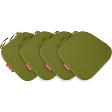 Happy Trend 4'lü Sandalye Minderi Seti Oval 42X42X5 cm Standart Fit, Fermuarlı Yıkanabilir Kılıf, Bağcıklı Kaymaz, Leke Tutmaz Oturma Minderi (Yeşil)