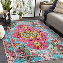 Happy Trend Dizayn Podmir Desenli Kadife Pamuk Tabanlı Yıkanabilen Kaydırmaz Antibakteriyel Salon Halısı 60X190