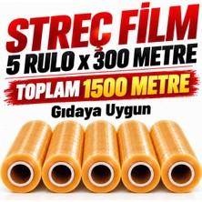 Optimex Gıda Streç Film 30 cm 300 Metre 5 Rulo Toplam 1500 Metre Sarı Mutfak Streç Filmi Gıda Paketleme ve Sarma