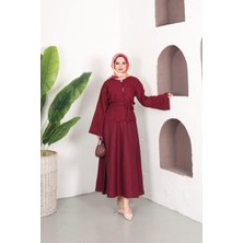 Trendparis Belden Bağlamalı Jakarlı Bluz & Etek Ikili Takım Bordo