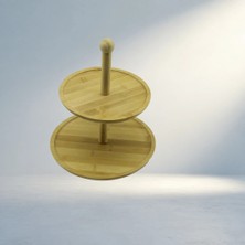 Meks Şık Yuvarlak 2 Katlı Ahşap Bambu Servis Sunum Tahtası 20CM 25CM