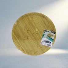 Meks Şık Yuvarlak Ahşap Bambu Servis Tepsisi 38 cm