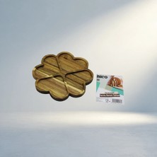 Meks Şık Yuvarlak Ahşap Servis Tepsisi 21 cm 4 Bölmeli Kalp Tasarımı