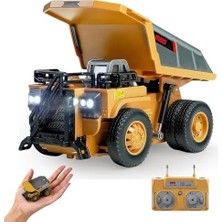 Defne Store 1/64 Rc Damperli Kamyon, Mini Damperli Kamyon Oyuncak, Metal Yatak ve Işık ile 8 Kanallı Uzaktan Kumandalı Oyuncak, Rc Inşaat Araçları, Tip-C Dahili Pil, Erkek ve Kız Yaş 3+ Için Doğum Günü