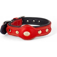 Şanal Airtag Uyumlu Flotter Deri Köpek Tasması – El Yapımı, Yumuşak & Dayanıklı, Çift Katmanlı Doğal Deri – Tornavida & Yedek Vida Dahil (Kırmızı - Lacivert, L)