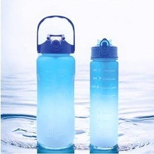Defne Store 2'li Motivasyonel Matara Seti, 2000-900 Ml, Mavi, Tritan Malzeme, Sporcu Su Matarası