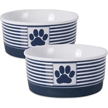 Şanal Paw & Patch Seramik Evcil Hayvan Koleksiyonu, Küçük Set, 10,8 x 5,08 Cm, Deniz Mavisi, 2 Parça