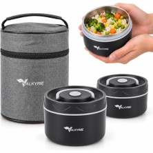 Defne Store 2 Katlı Taraftar 304 Paslanmaz Çelik Yemek Termosu 420+550 ml Isı Yalıtımlı Çantalı Siyah