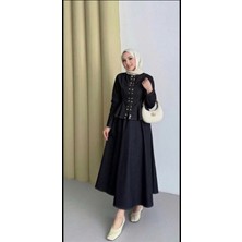 Trendparis Düğme Detaylı Etekli Denim Takım