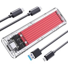 Defne Store Type-C Nvme M.2 Gen2 10GBPS SSD HDD Şeffaf Harddisk Kutusu, Kırmızı, Tcm2-C3-Rd