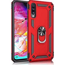 Defne Store Samsung Galaxy A70 ile Uyumlu Kılıf Silikon Yüzük Standlı Araç Tutucu Için Mıknatıslı Darbe Karşı Dayanıklı Koruma Tank Ince Kap Vega Kırmızı