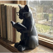 Şanal Entelektüel Kedi Dekoratif Biblo - Kitap Okuyan Kedi Heykelciği - Kütüphane ve Raf Aksesuarı - Kedi Severlere Özel Hediyelik Figur