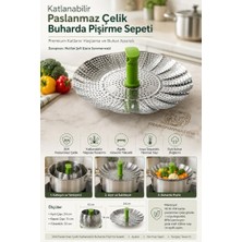 Defne Store Katlanabilir Buharda Pişirme Sepeti 18/10 304 Paslanmaz Çelik Haşlama Aparatı Ayaklı Yanmaz Saplı Süzgeç 723468
