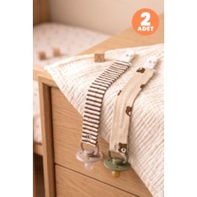 Defne Store Erkek Bebek 2'li Pamuklu Emzik Askısı Klipsli Ayıcık ve Çizgili Desenli Güvenli ve Şık (584102)